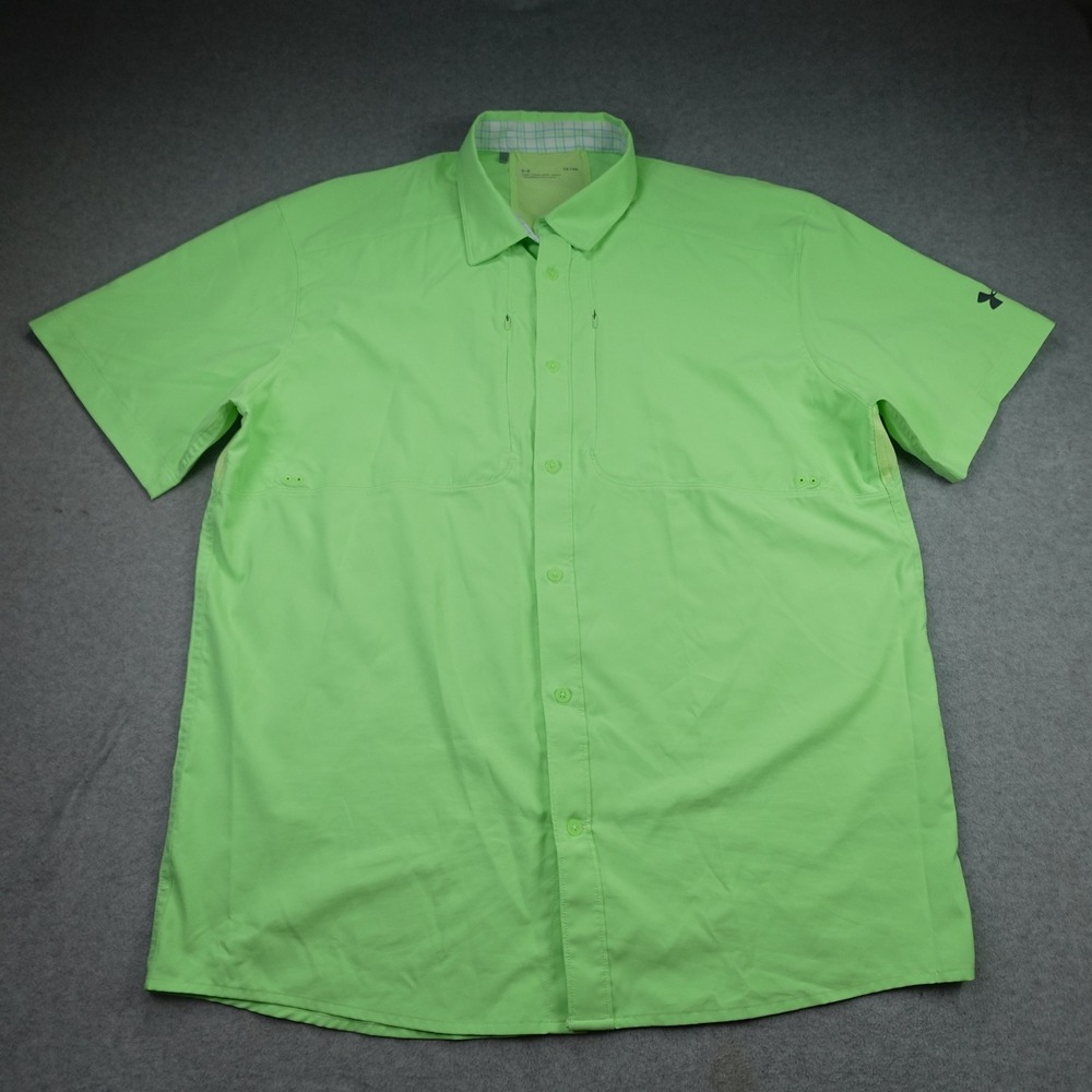Under Armour Mens XL Green Tide Chaser Fishing Short Sleeve Button